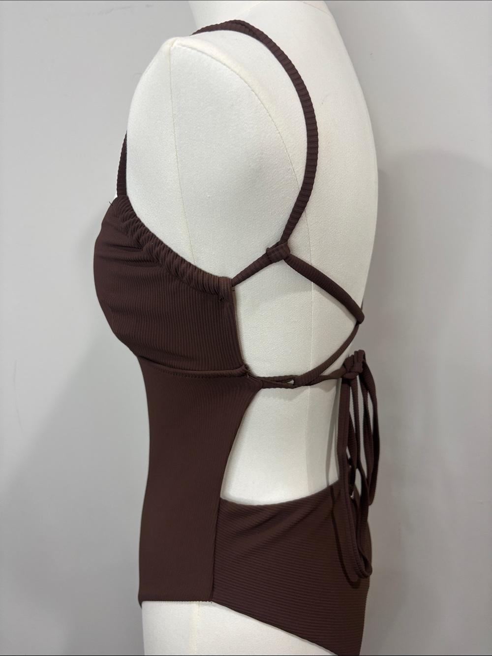 Berlook Brown Ribbed One-Piece Swimsuit - Sleek Minimal Swim Small - Picture 5 of 8